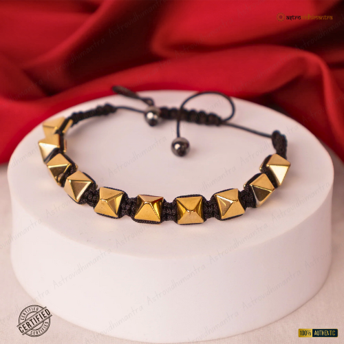 Golden Pyrite (Coated Hematite) Pyramid Bracelet