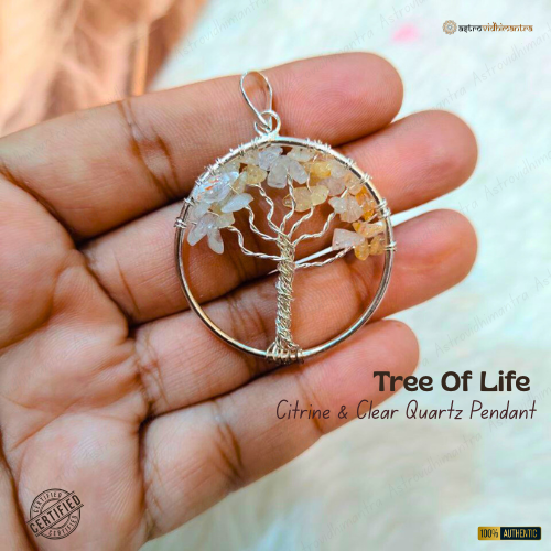 Tree of Life Crystal Pendant – Citrine + Clear Quartz