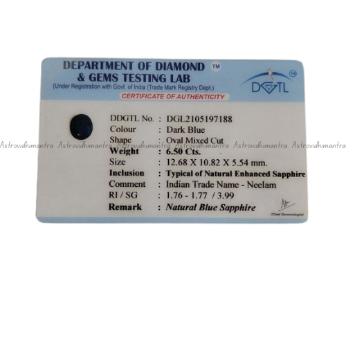 Blue Sapphire (Neelam) 6.50 Carats