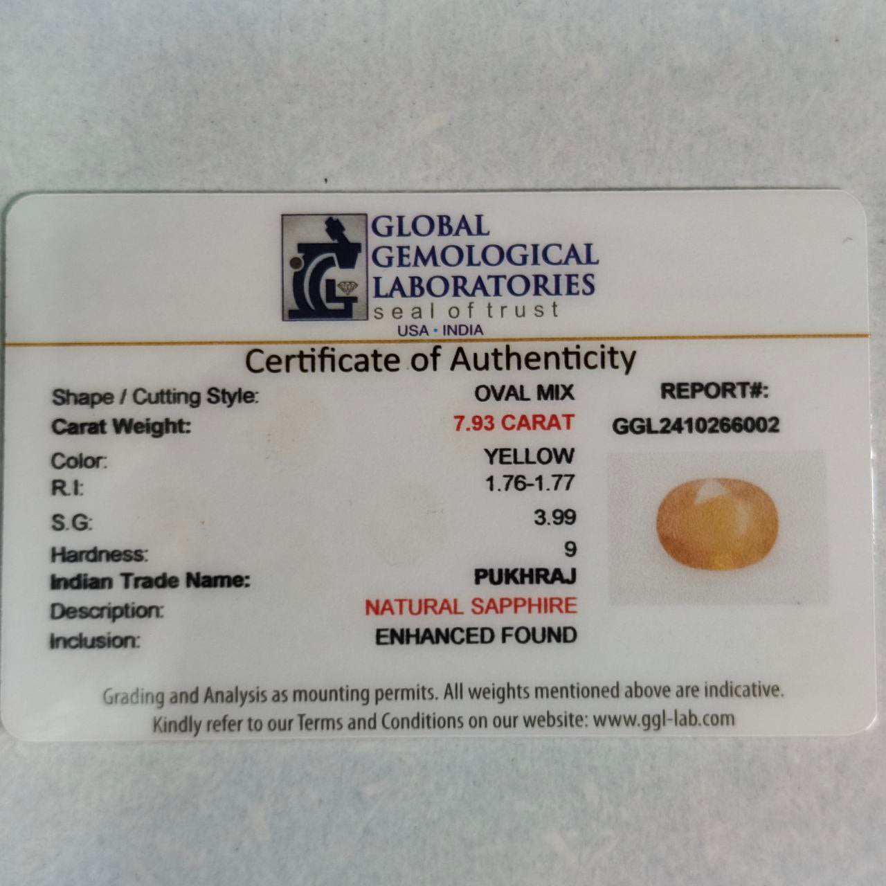 Yellow Sapphire (Pukhraj) 7.93