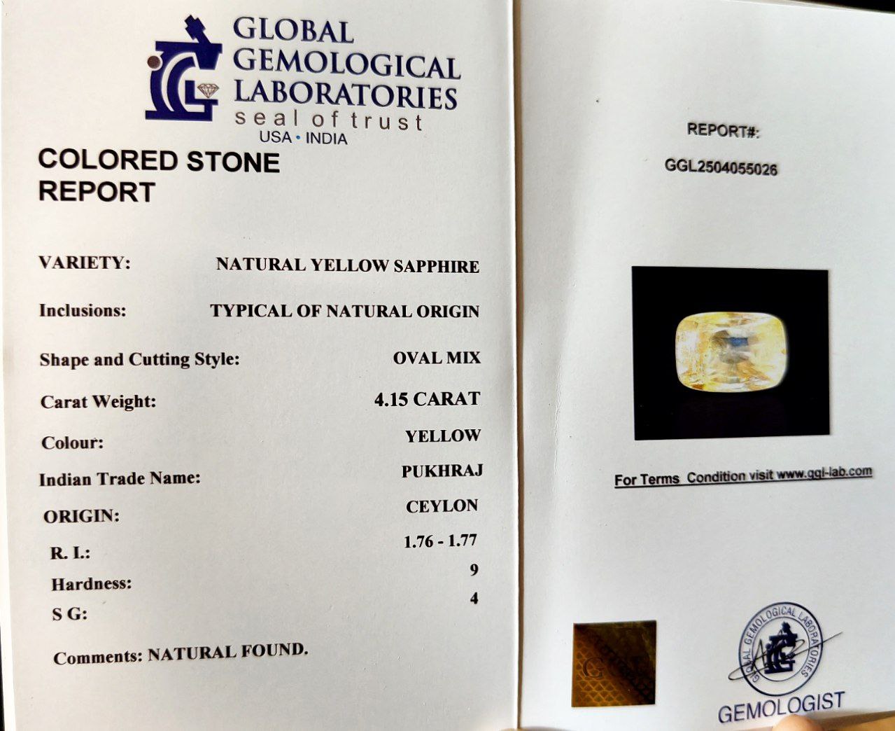 Yellow Sapphire (Pukhraj)4.15 carrats