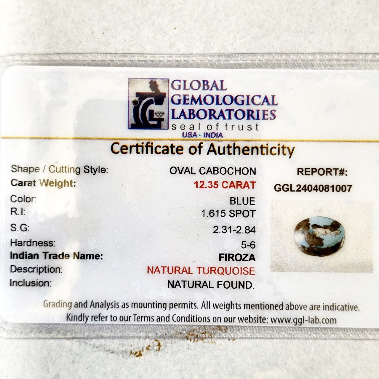 Firoza (Turquoise) – 12.35 Carats